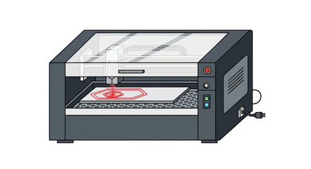 Obraz premium Desktop laser cutter machine engraving a red pattern illustration.