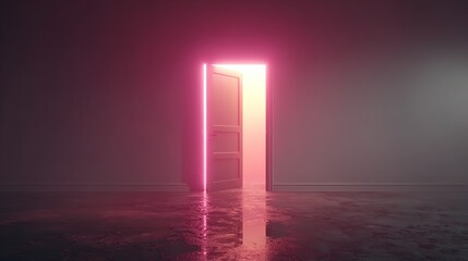 A pink light shining through a doorway