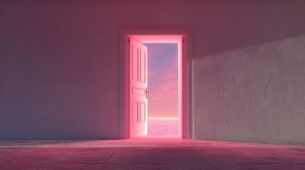 A pink light shining through a doorway
