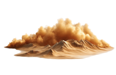 A massive dust cloud billows over a desert terrain, isolated on a transparent background, showcasing the raw power of nature
