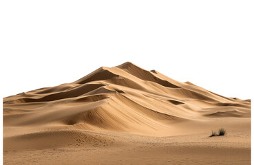 Golden sand dunes with undulating curves and a small rock, isolated on transparent background