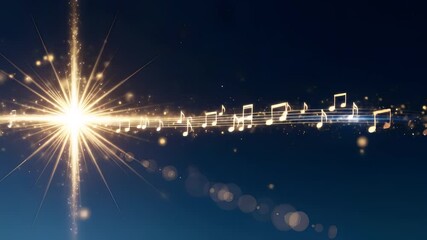 Musical Notes Glowing Across a Starry Sky with Shimmering Light Effects