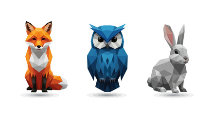 Obraz premium Low poly animals: fox owl and rabbit in a geometric style.