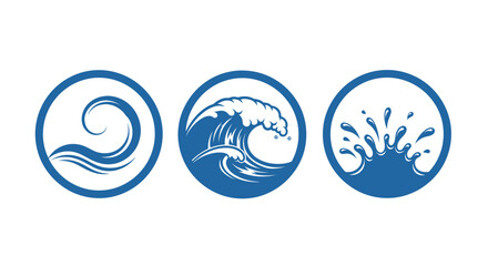 Set of three blue circular water wave logo icons.