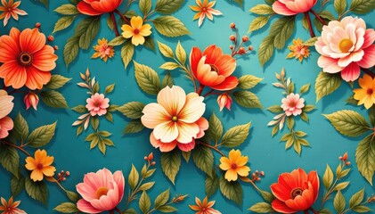 Repetitive floral motif on vintage wallpaper, showcasing faded colors, surface, repeat