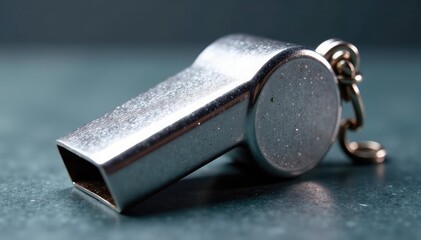 Shiny silver whistle, metallic texture, isolated , isolated, signal