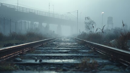 Railways at foggy weather morning