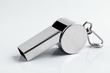 Silver metal whistle, classic design, isolated , detail, image, sound
