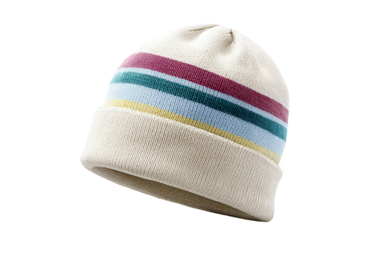 Striped knit beanie hat isolated on transparent background