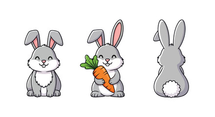 Adorable Cartoon Rabbit in Three Views.