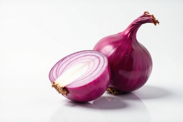 Single red onion, vibrant color, clean white backdrop, red, healthy, red onion