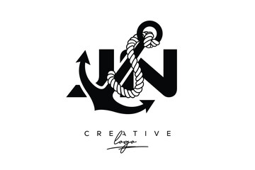 JN Creative Monogram Latter Logo with Anchor and Rope Design Minimalistic Logo Design 