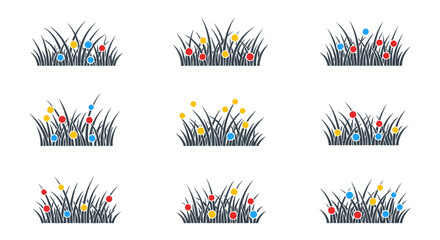 Obraz premium Set of nine colorful floral borders with grass and flowers.