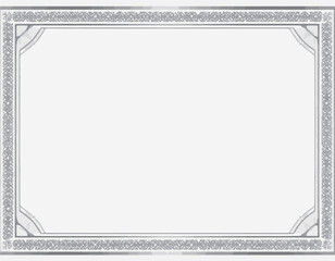 Elegant silver decorative border with intricate patterns, a formal frame designed for official certificates, diplomas of achievement, and awards of excellence