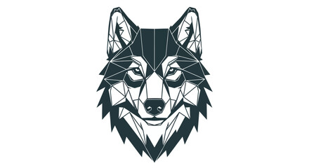 Geometric wolf head illustration with polygonal design and sharp lines.