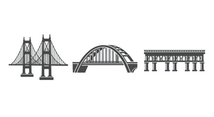 Different Types of Bridges: Suspension Arch and Beam.