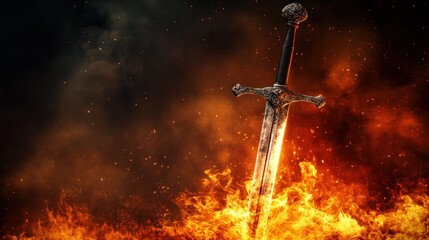 Ornate sword in fiery flames