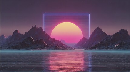 A vibrant, retro-futuristic road stretches into a sunset.