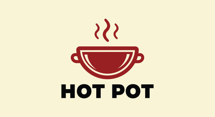 Red hot pot logo with steaming bowl, simple and modern design.