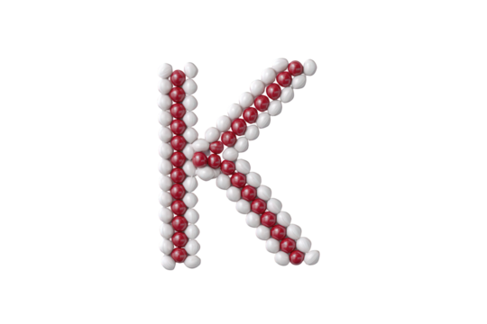 Letter k made of red and white balloons isolated on transparent background