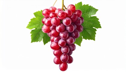 Vibrant Red Grapes: A fresh bunch of juicy, ripe red grapes with vibrant color, ready to be enjoyed. Featuring beautiful green leaves for added visual appeal. 