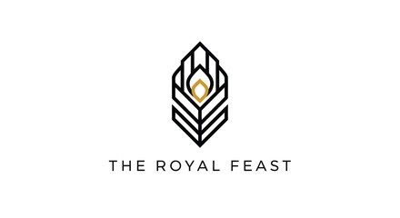 A minimalist logo design featuring an abstract flame or feather motif above the text "THE ROYAL FEAST".