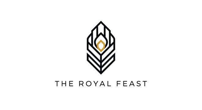 Fototapeta A minimalist logo design featuring an abstract flame or feather motif above the text "THE ROYAL FEAST".