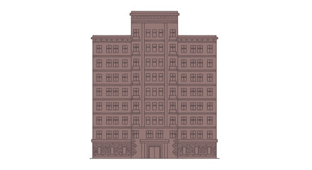 Detailed illustration of a classic brown apartment building with multiple floors.