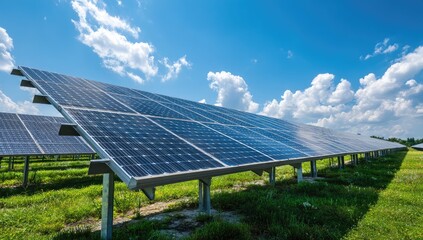 Solar panels in a field under a partly cloudy sky (1)