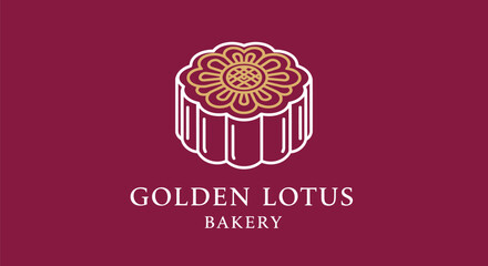Golden Lotus Bakery logo featuring a stylized gold and white mooncake outline on a maroon background, representing traditional Asian confectionery.