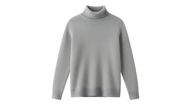 Gray Turtleneck Sweater on White Background | Studio Shot of Casual Winter Apparel for Fashion Marketing