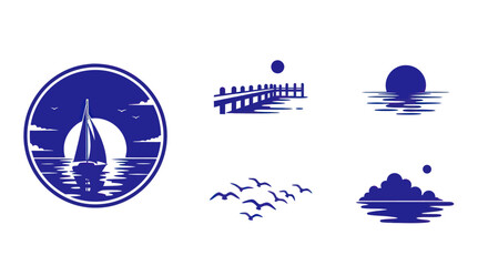 Sea and Sailing Silhouette Design Elements.