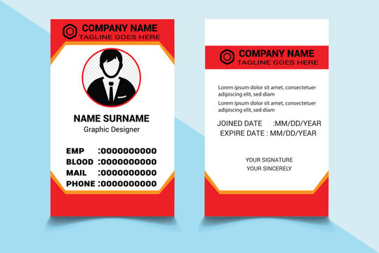 Minimal ID card design bundle with red colors. Student and employee identification card collection with creative shapes. Corporate identity card set design for business organizations.
