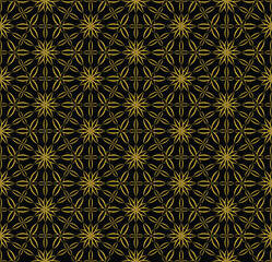 "Seamless Black and Gold Geometric Floral Vector Pattern"