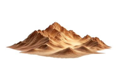 A majestic desert mountain range with sandy peaks and valleys, isolated on transparent background