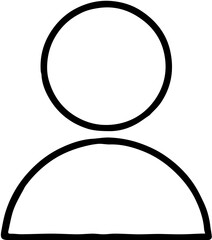 Simple black and white line art icon of a generic user profile, minimalist vector illustration representing a person or avatar