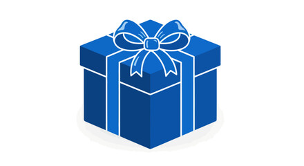 Blue Gift Box With Ribbon Bow Illustration.