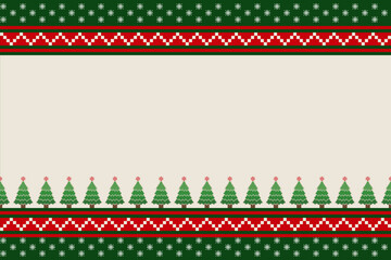 Festive Christmas Border with Trees and Red Pixelated Details