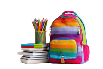 Colorful school backpack and supplies