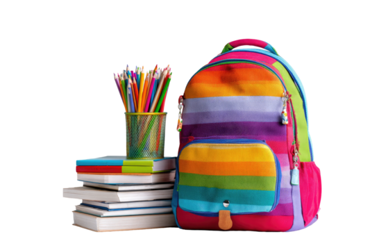 Colorful school backpack and supplies
