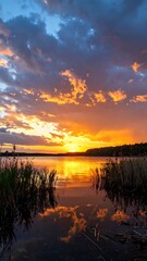 Obraz premium Dramatic sunset over a calm lake