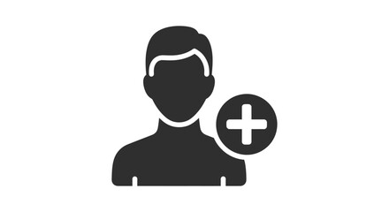 Simple black silhouette icon to add a new user or contact.