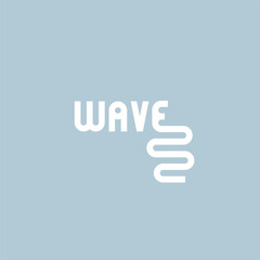 The “WAVE” logo uses modern, clean typography with capital letters. The letter “E” is specially designed with a dynamic wave curve at the end, depicting the movement of water 