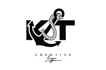 KT Creative Monogram Latter Logo with Anchor and Rope Design Minimalistic Logo Design 