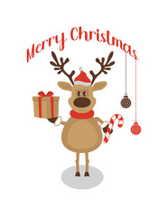 Festive Reindeer Celebrating Christmas with Gifts and Candy Cane