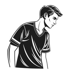 Stylized black and white illustration of a young man in a t shirt