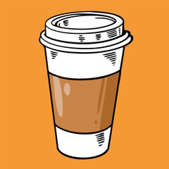 An Artistic and Stylish Coffee Cup Illustration Set Against a Vibrant Orange Background