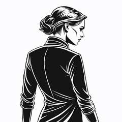 Elegant woman in black attire with hair in a bun