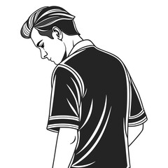 Stylized illustration of a young man looking down