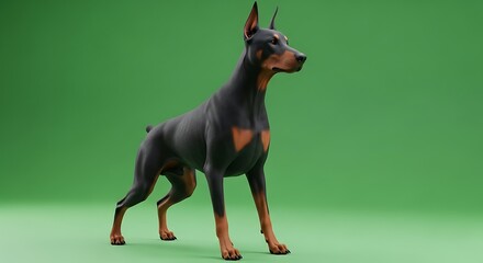Elegant Doberman Pinscher Portrait Against Vivid Green Studio Backdrop